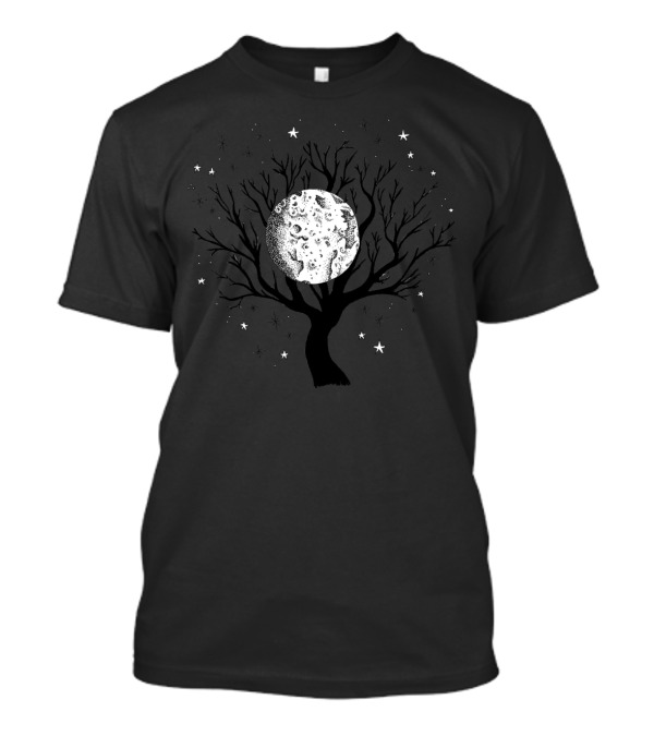 Mysterious Moonlit Tree With Stars Nightscape T-Shirt