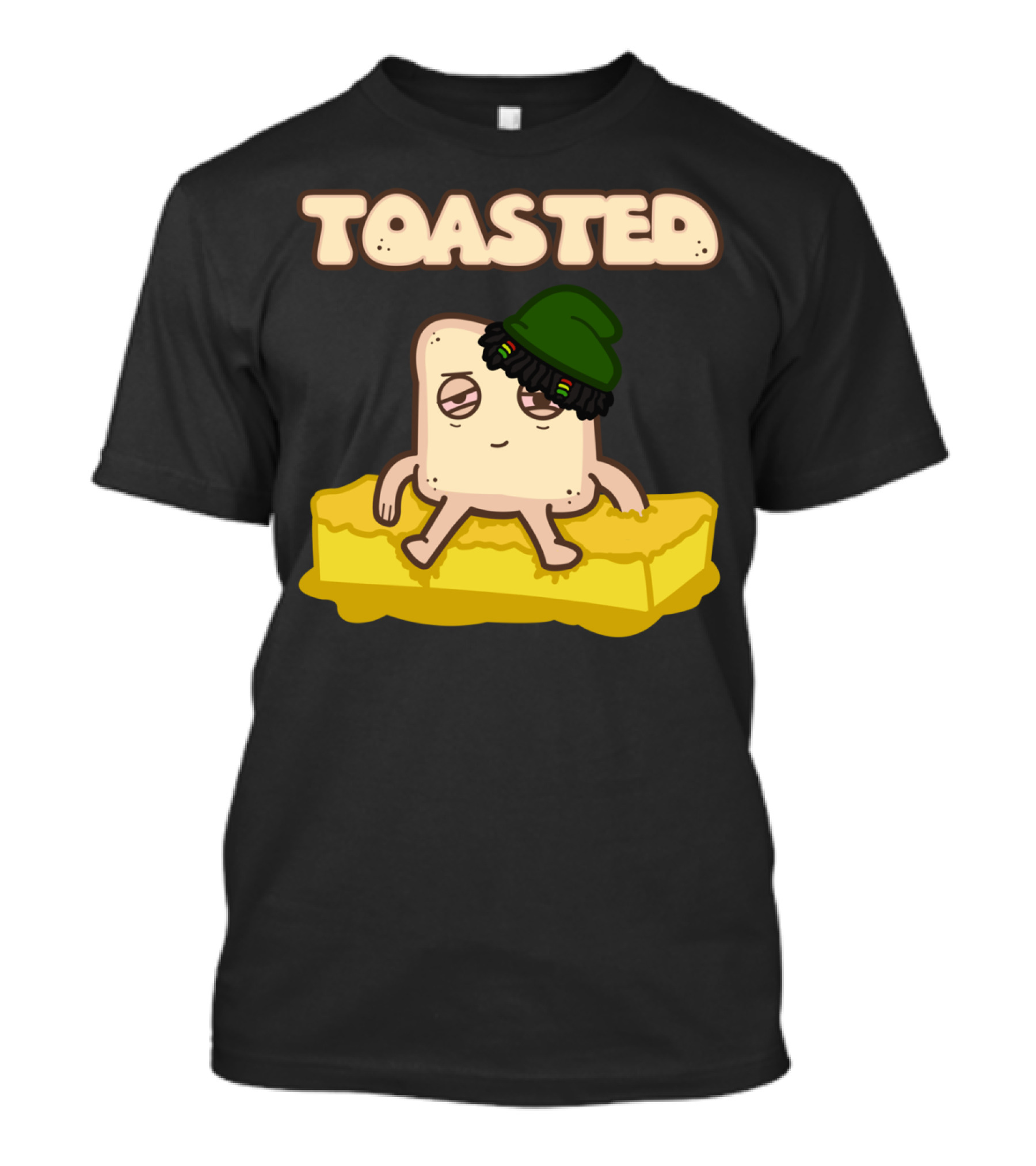 Toasted Bread Character With Dreadlocks Sitting On Butter Block T-Shirt