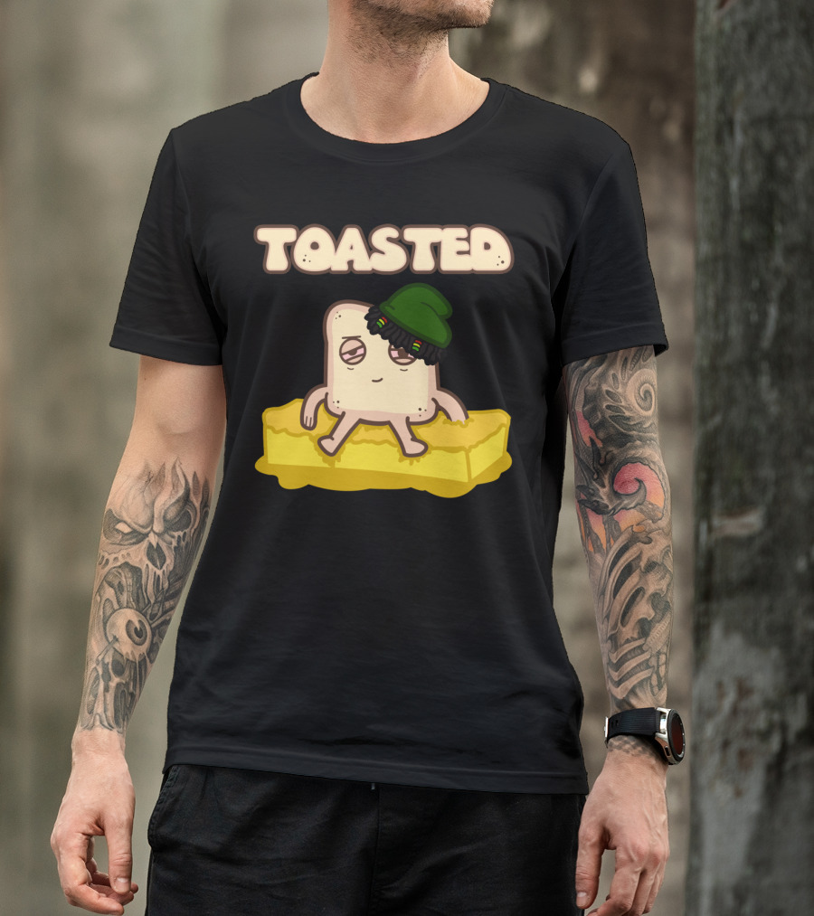 Toasted Bread Character With Dreadlocks Sitting On Butter Block T-Shirt