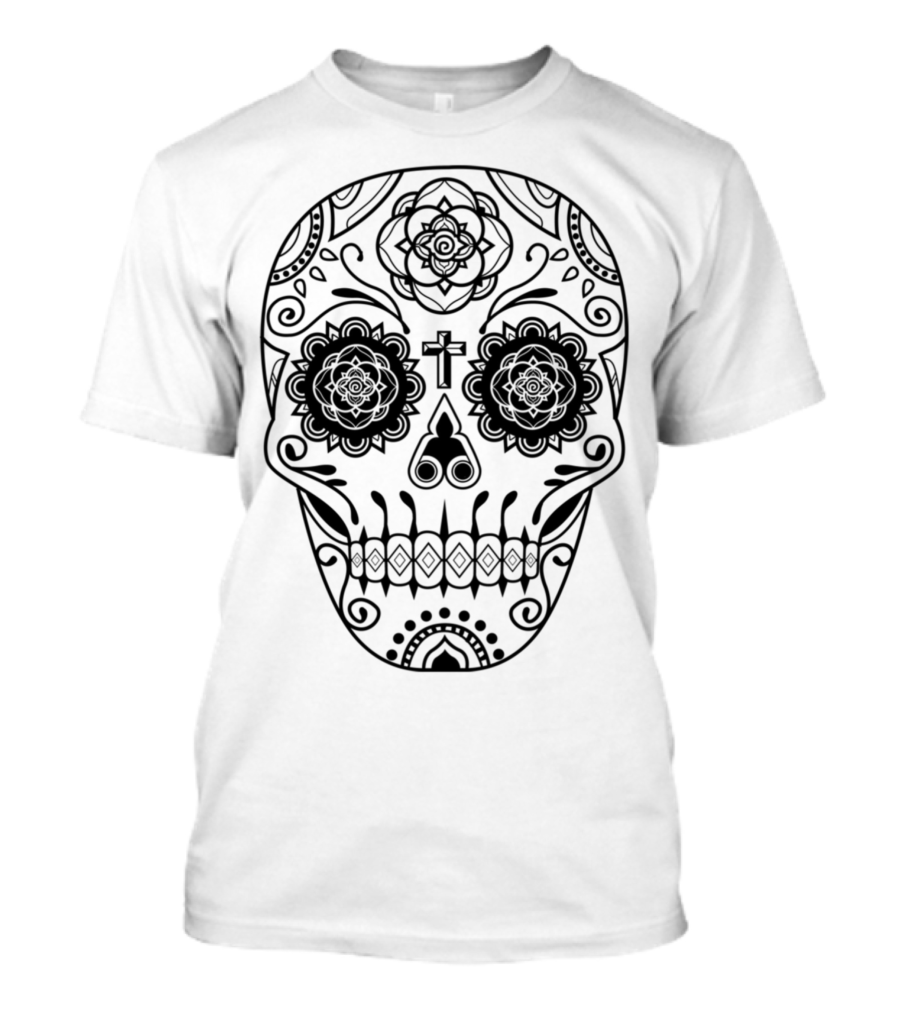 Day Of The Dead Floral Patterned Skull T-Shirt