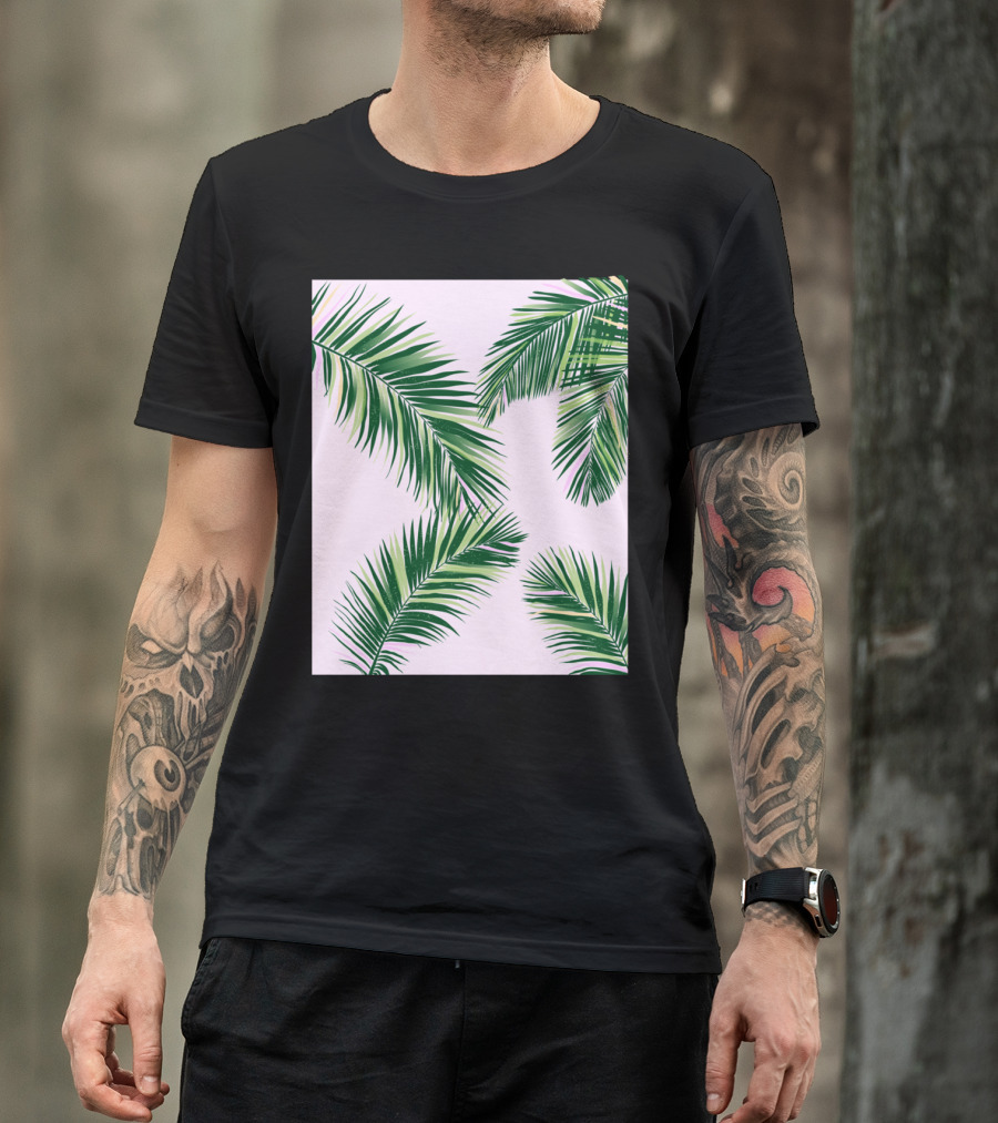 Palm Fronds Pink Background Tropical Aesthetic T-Shirt