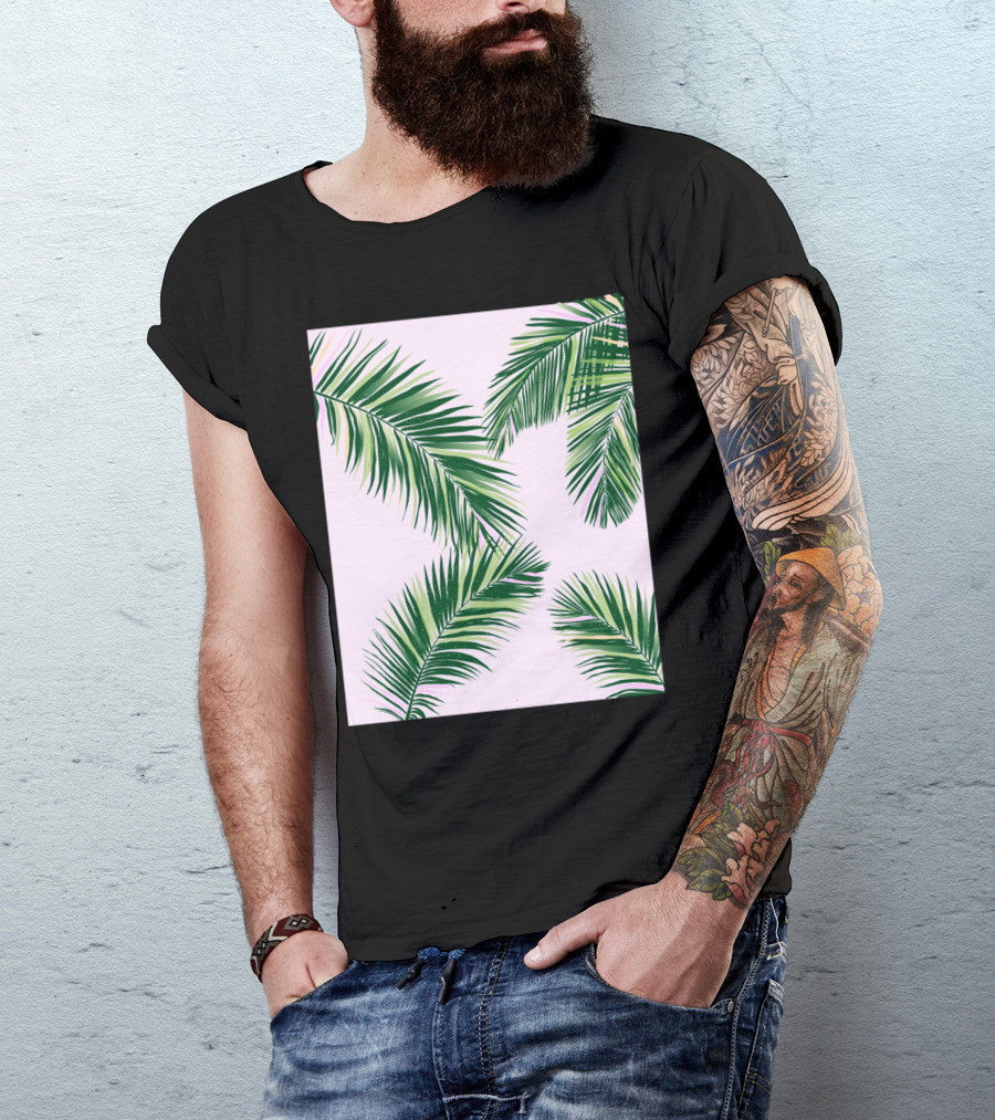 Palm Fronds Pink Background Tropical Aesthetic T-Shirt