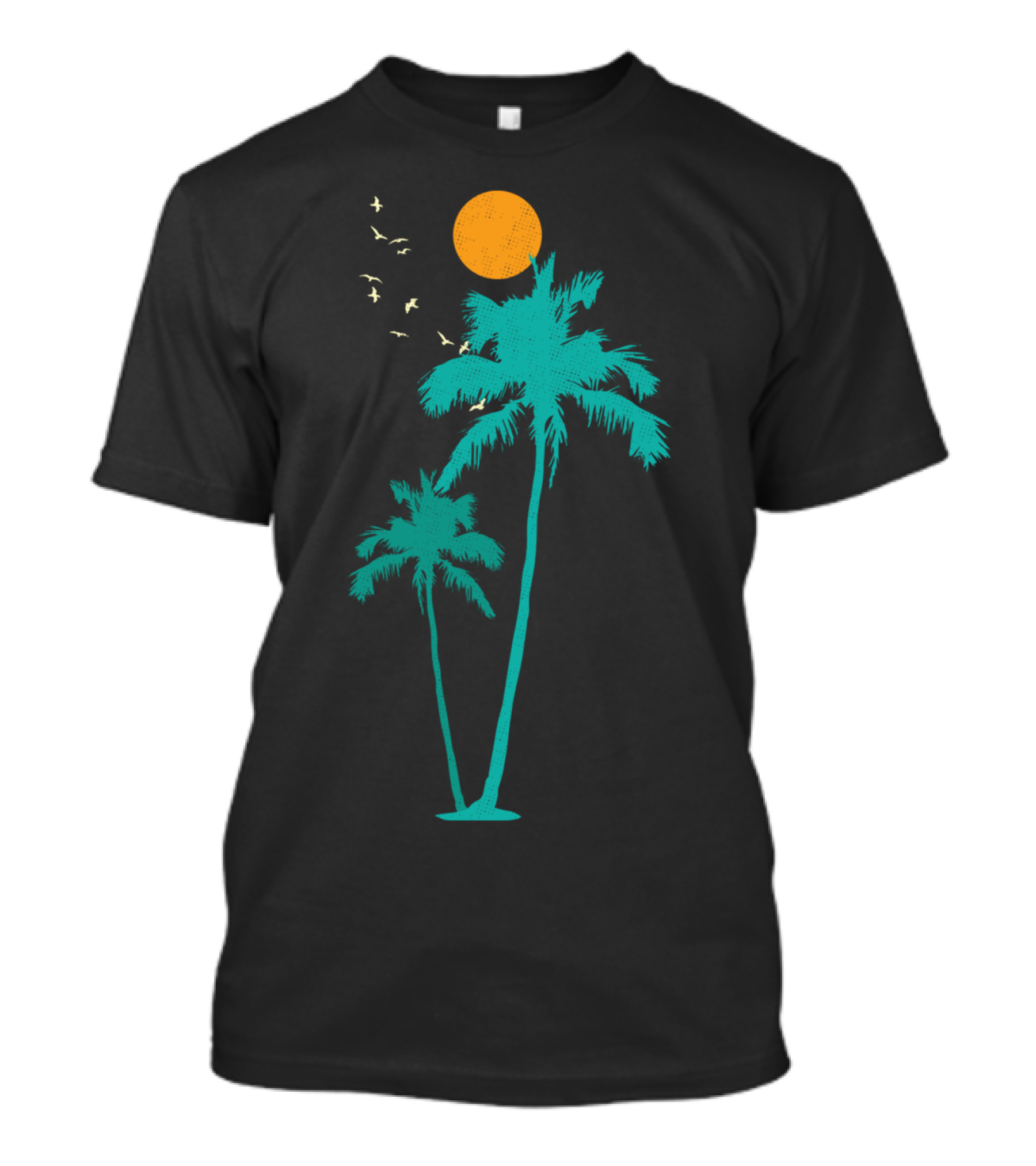 Palmtree Sunset Silhouette With Birds And Sun T-Shirt