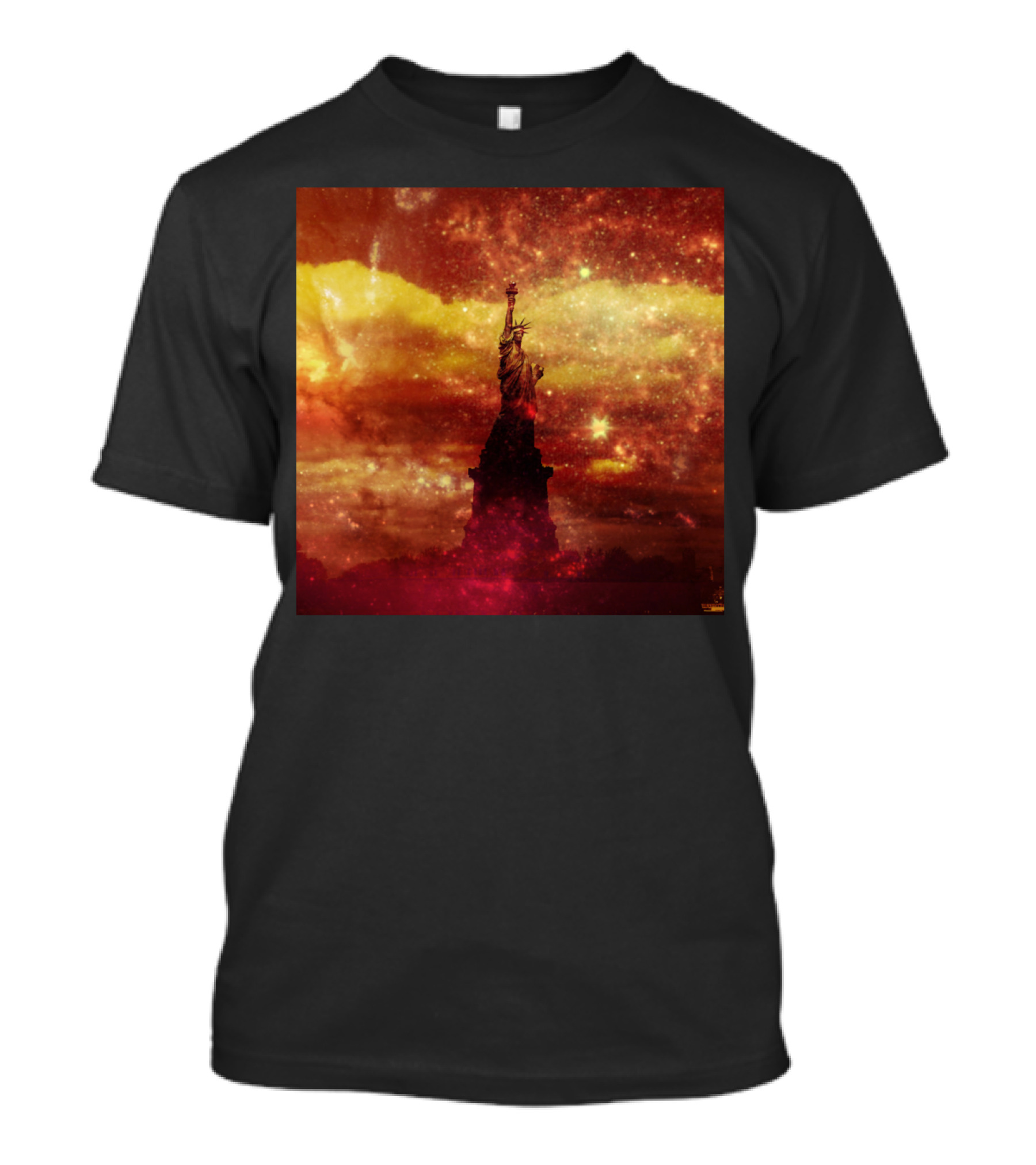 Lady Liberty Red And Yellow Starry Sky T-Shirt