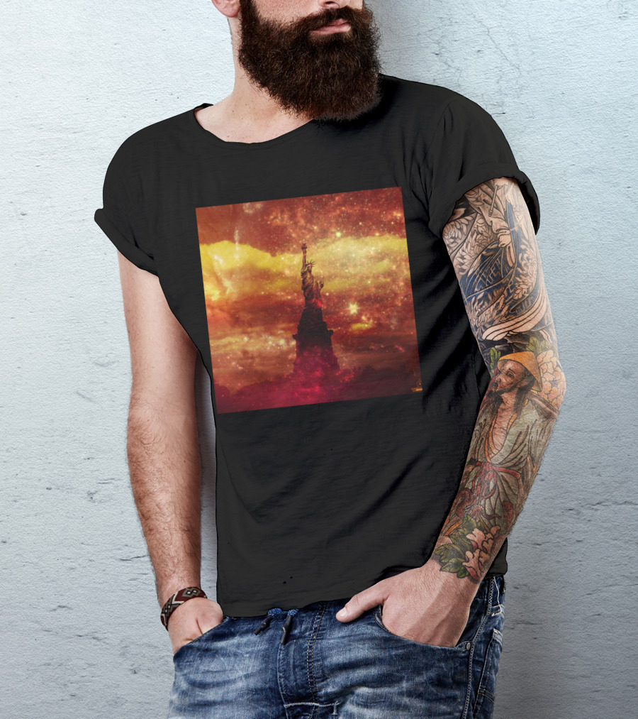 Lady Liberty Red And Yellow Starry Sky T-Shirt