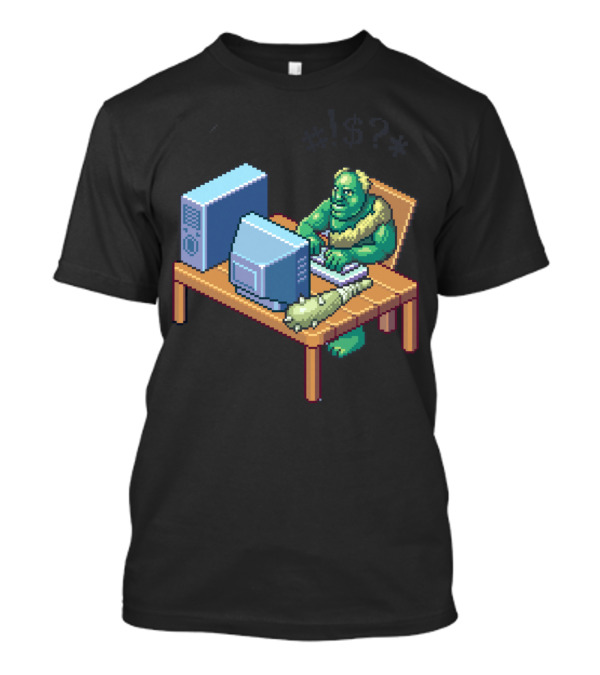 Troll Typing Pixel Art With Computer Desk And Chicken Leg T-Shirt