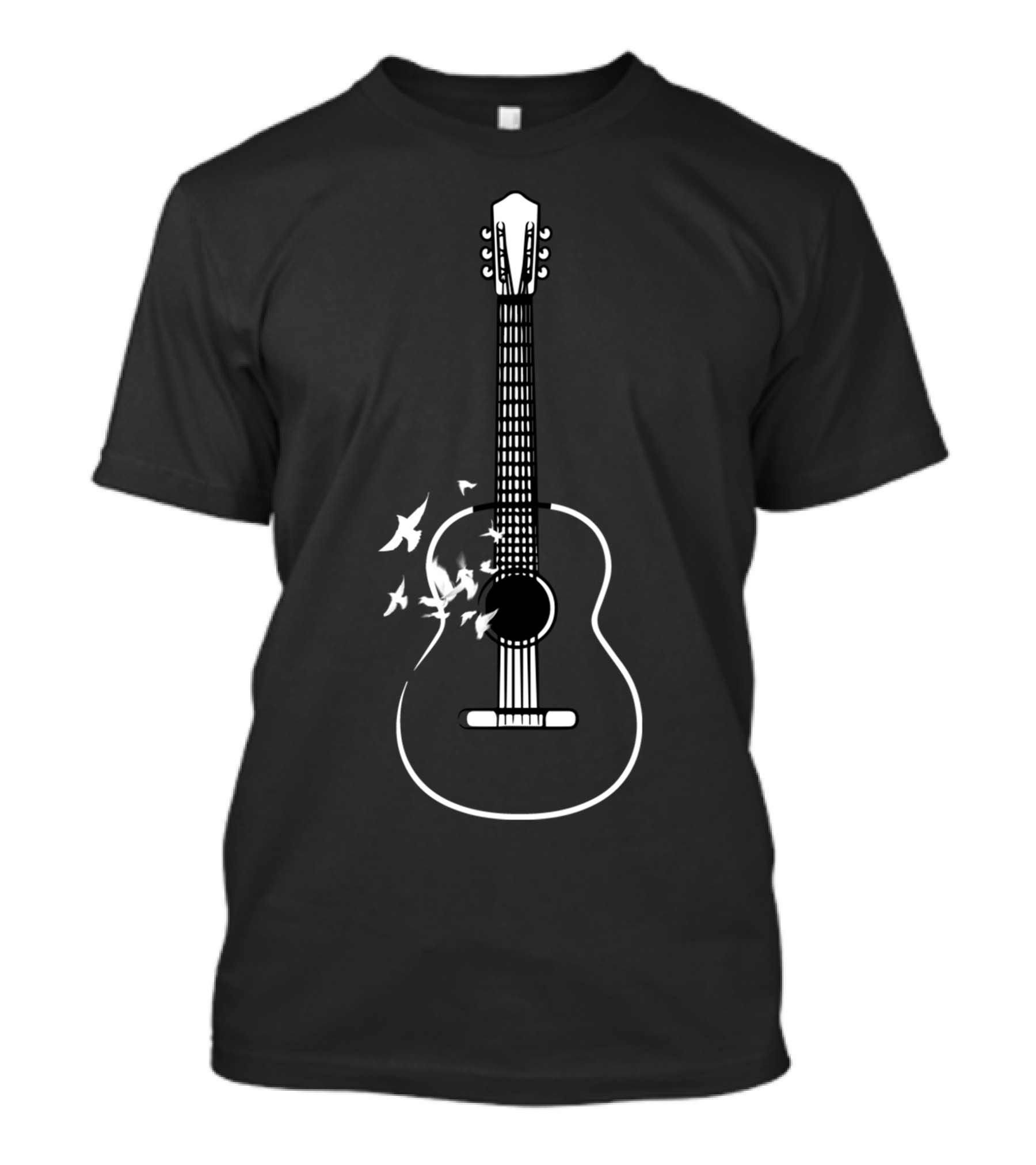 Simple Guitar Shape With Flying Birds T-Shirt