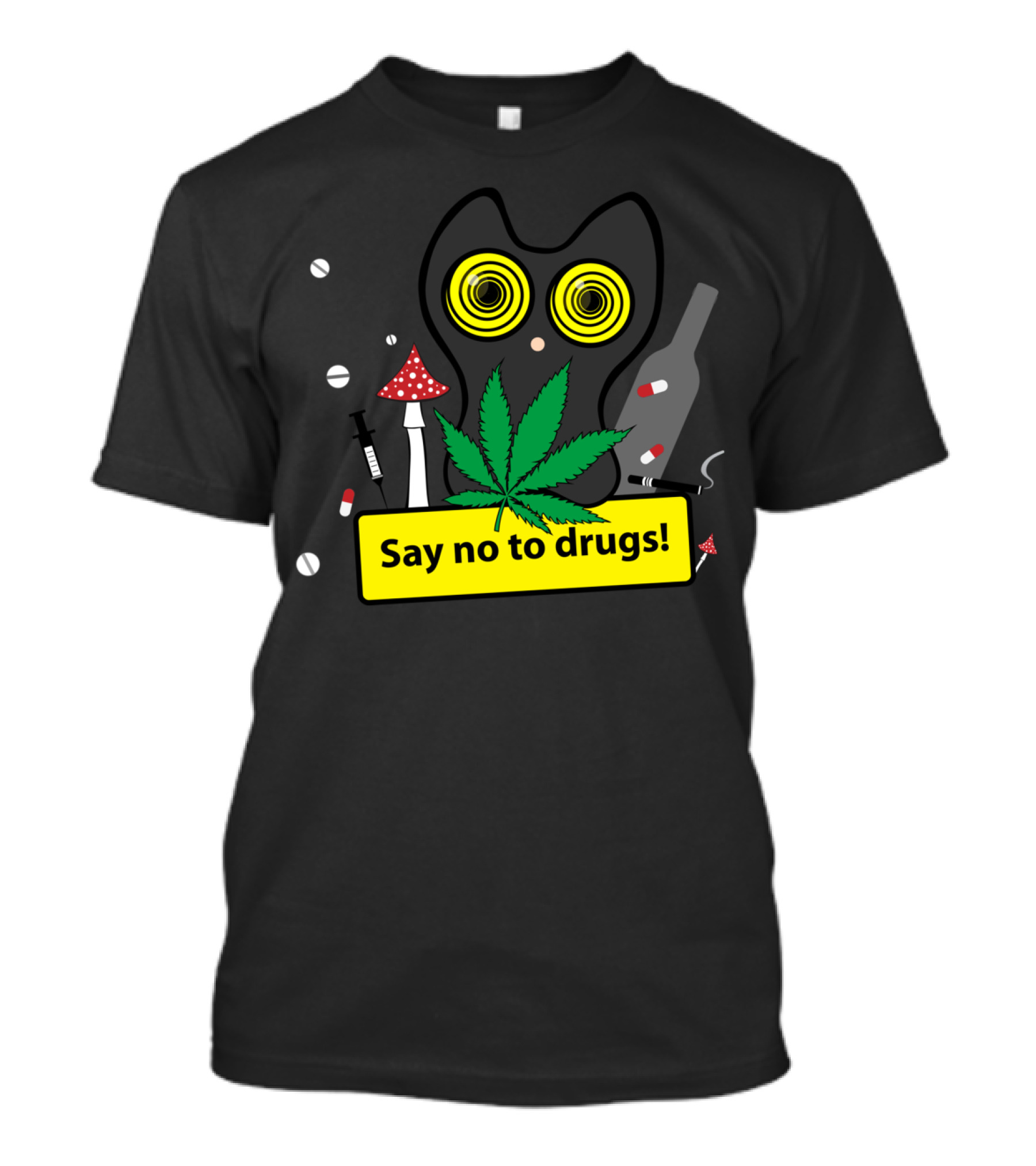 Say No To Drugs Owl With Narcotic Symbols And Marijuana Leaf T-Shirt