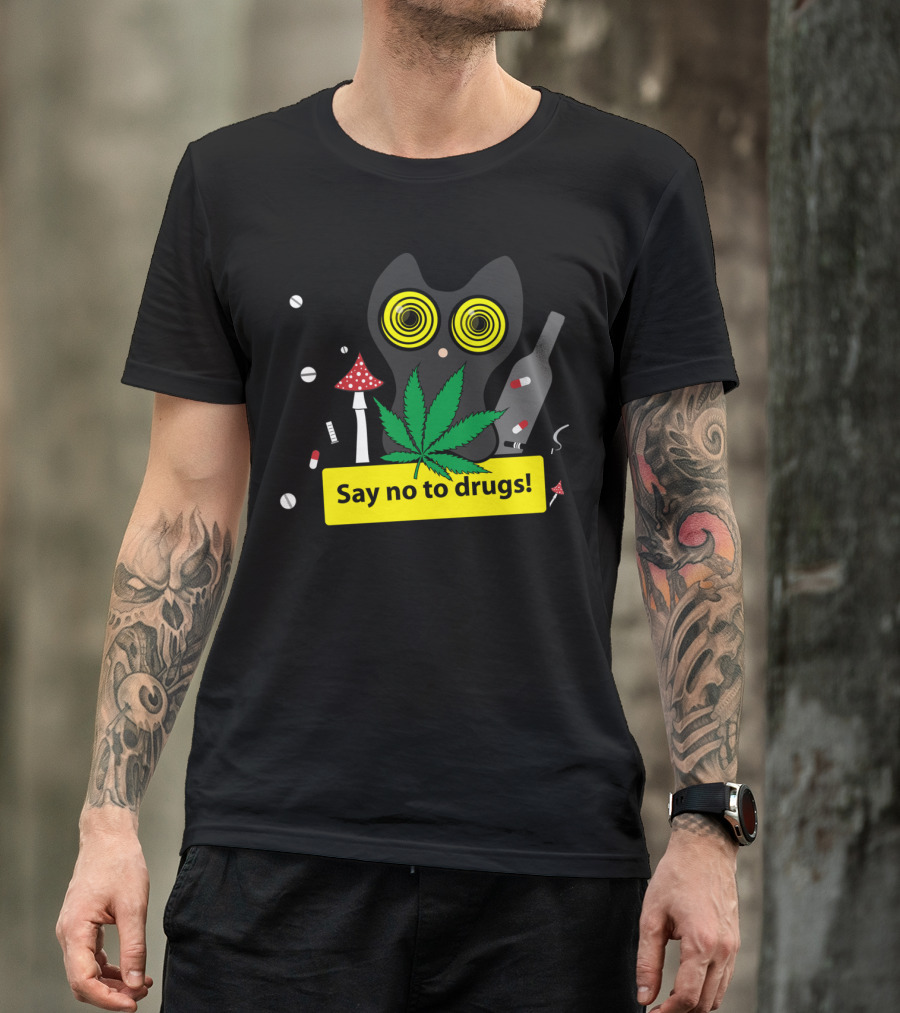 Say No To Drugs Owl With Narcotic Symbols And Marijuana Leaf T-Shirt