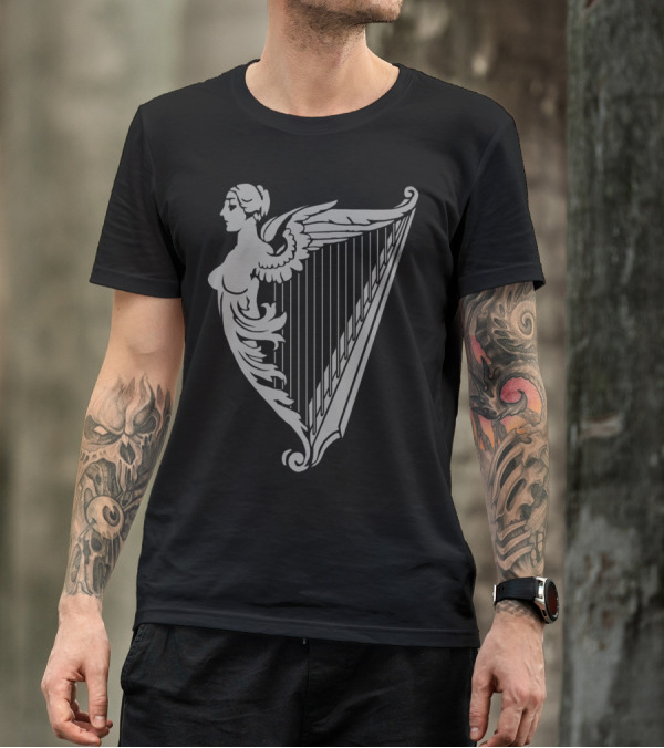 Irish Harp Heraldry White Halftone Winged Woman T-Shirt