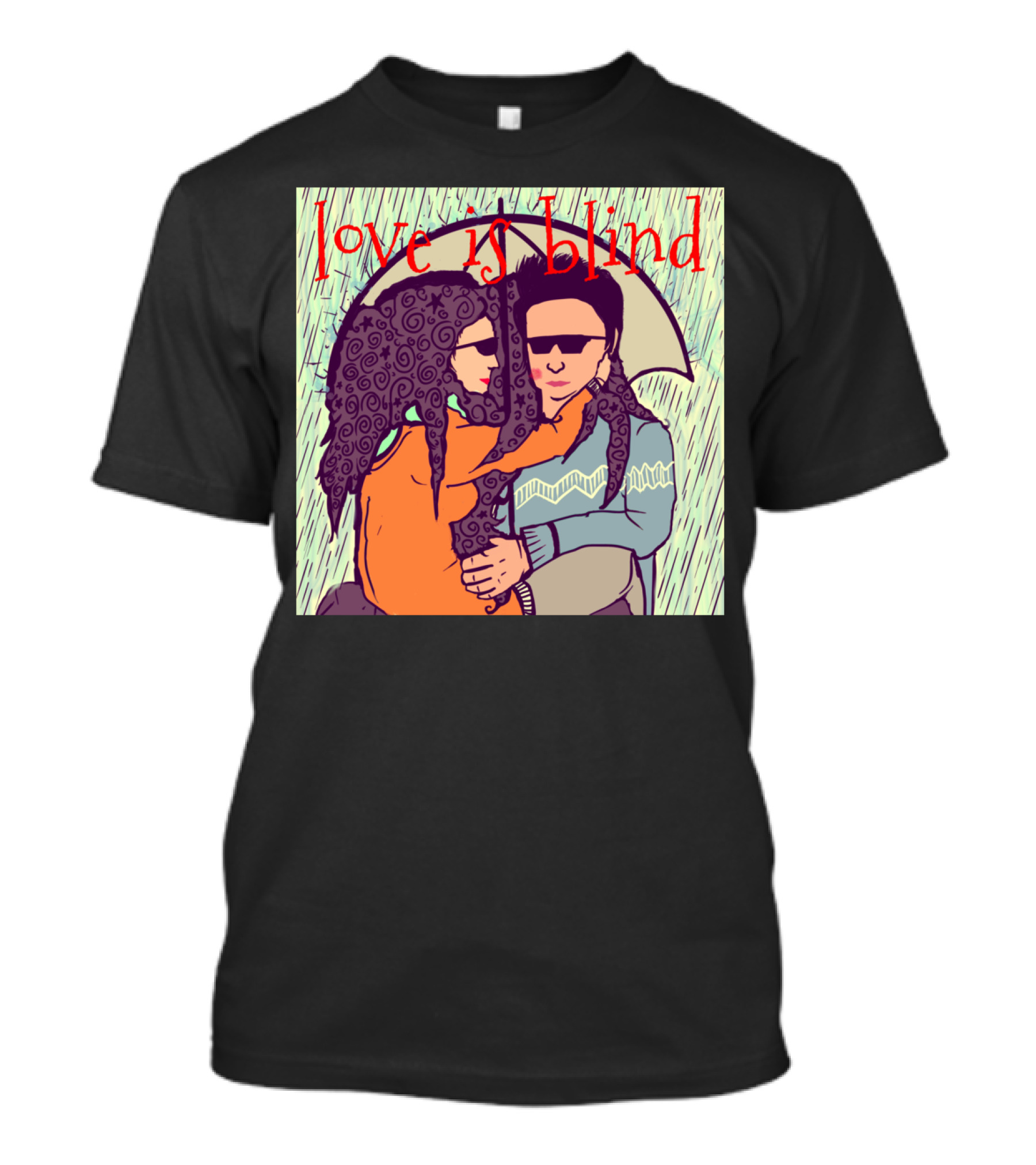 Love Is Blind Retro Couple Under Umbrella With Sunglasses T-Shirt