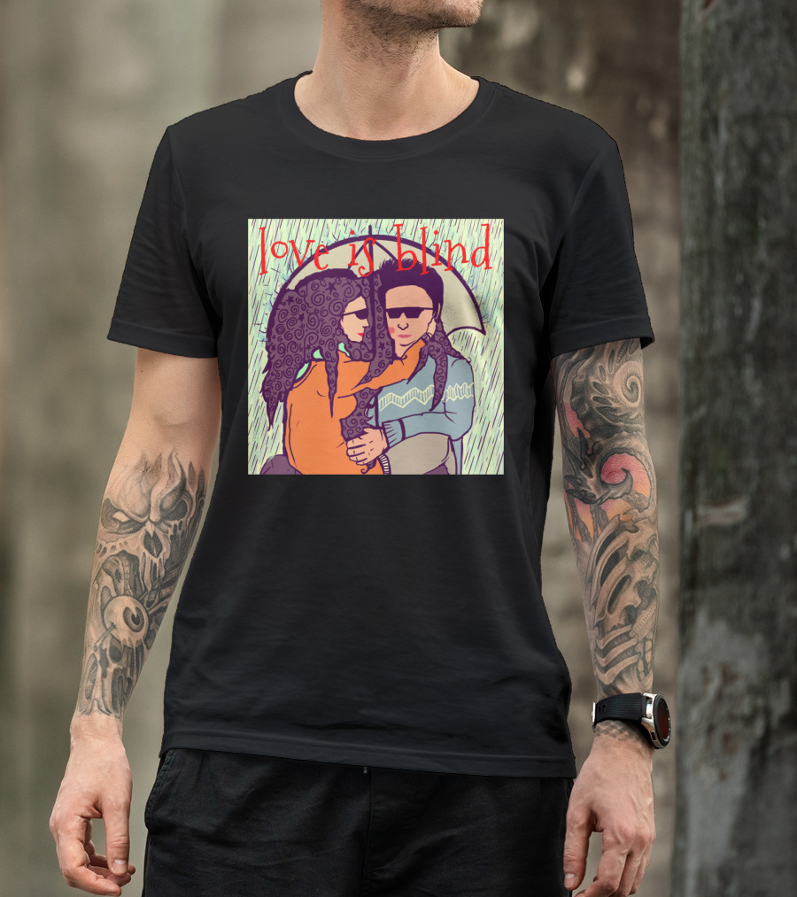 Love Is Blind Retro Couple Under Umbrella With Sunglasses T-Shirt