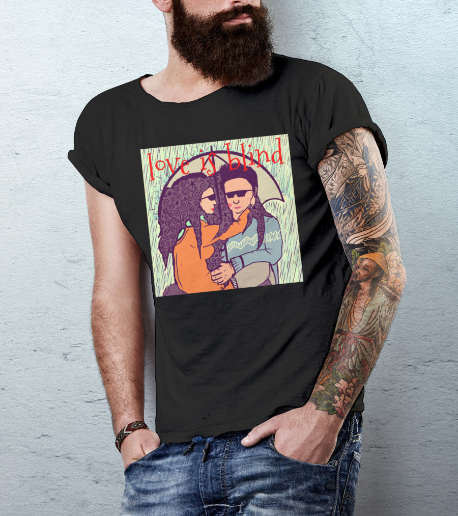 Love Is Blind Retro Couple Under Umbrella With Sunglasses T-Shirt