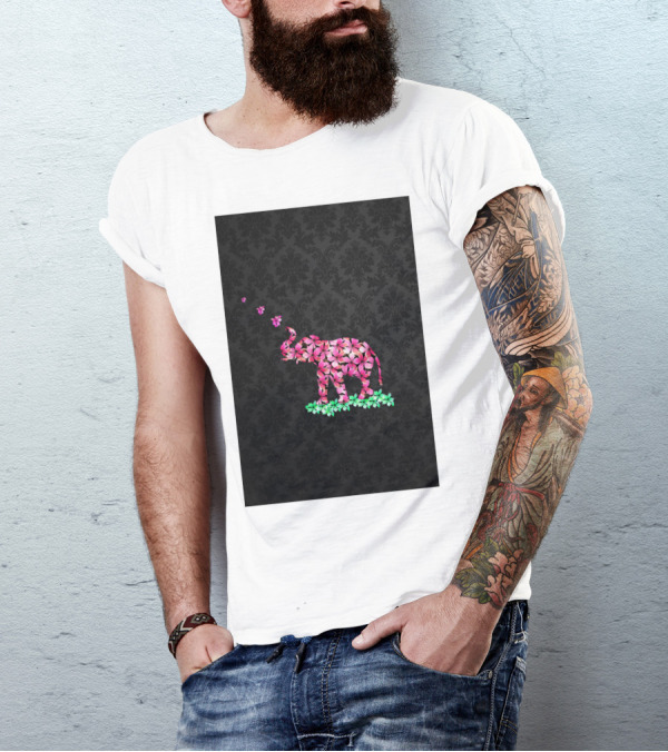 Retro Pink Sakura Flower Elephant T-Shirt