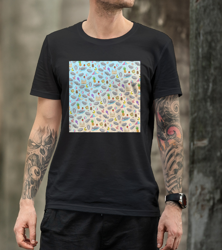 Isopod Beach Party Pineapple Umbrella Sandcastle Background T-Shirt