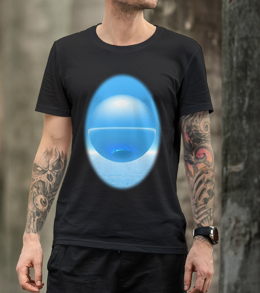 Floating Orb Over Reflected Ocean Horizon T-Shirt