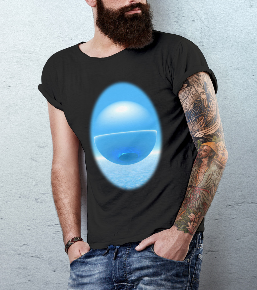 Floating Orb Over Reflected Ocean Horizon T-Shirt