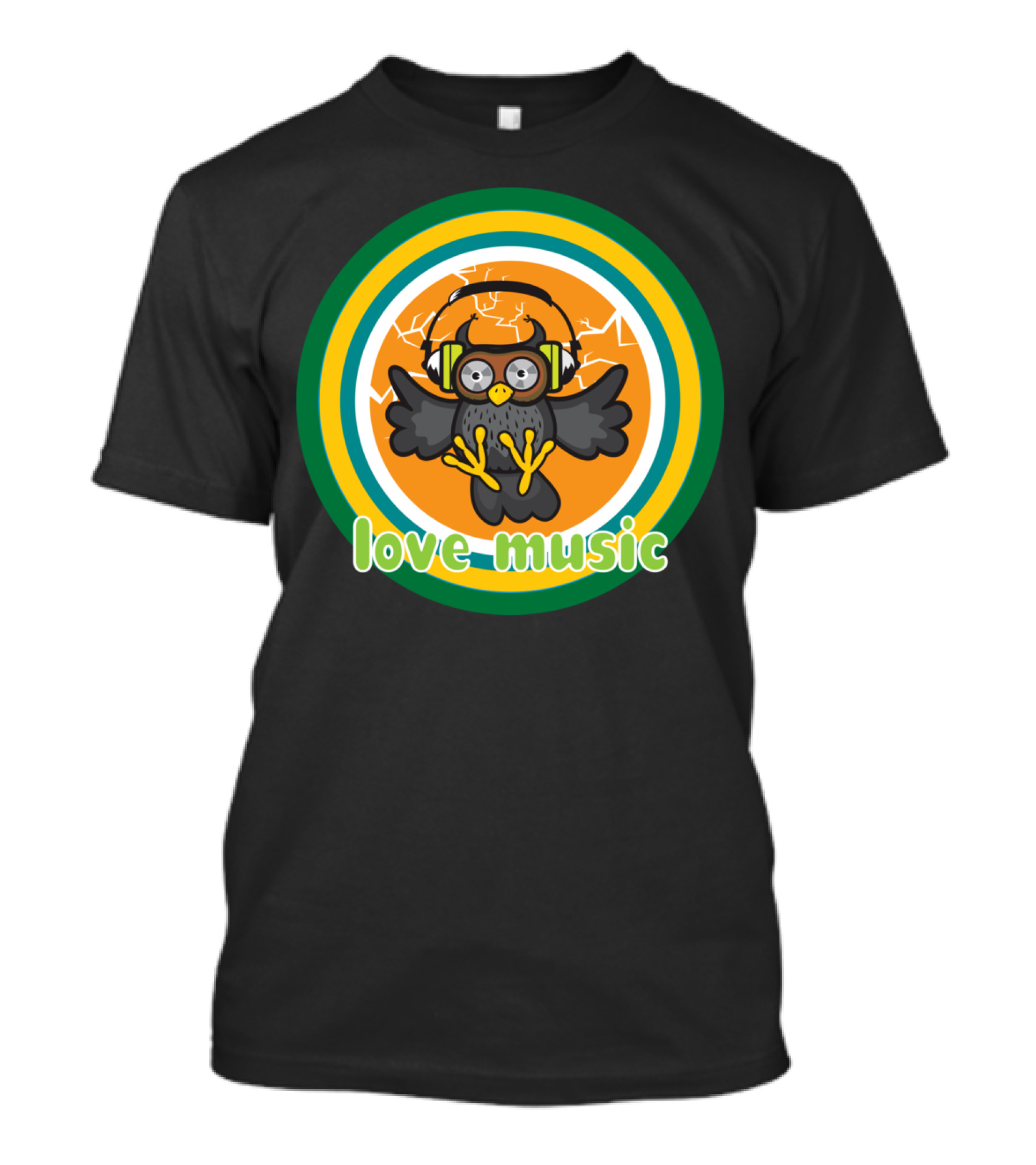 Love Music Owl Headphones Vibrant Retro Circles T-Shirt