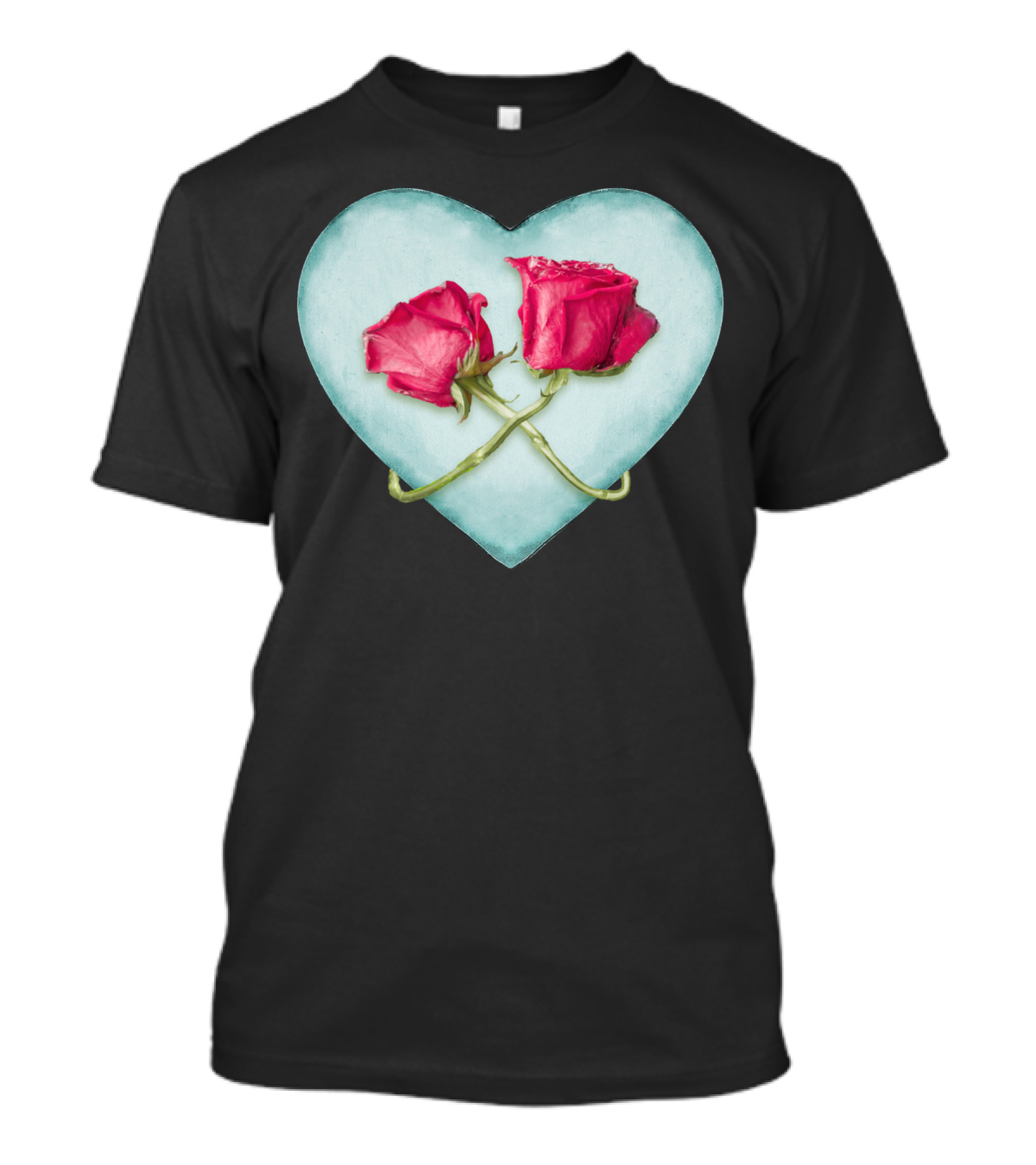 Love Ornate Motif Two Roses In Heart Shape T-Shirt