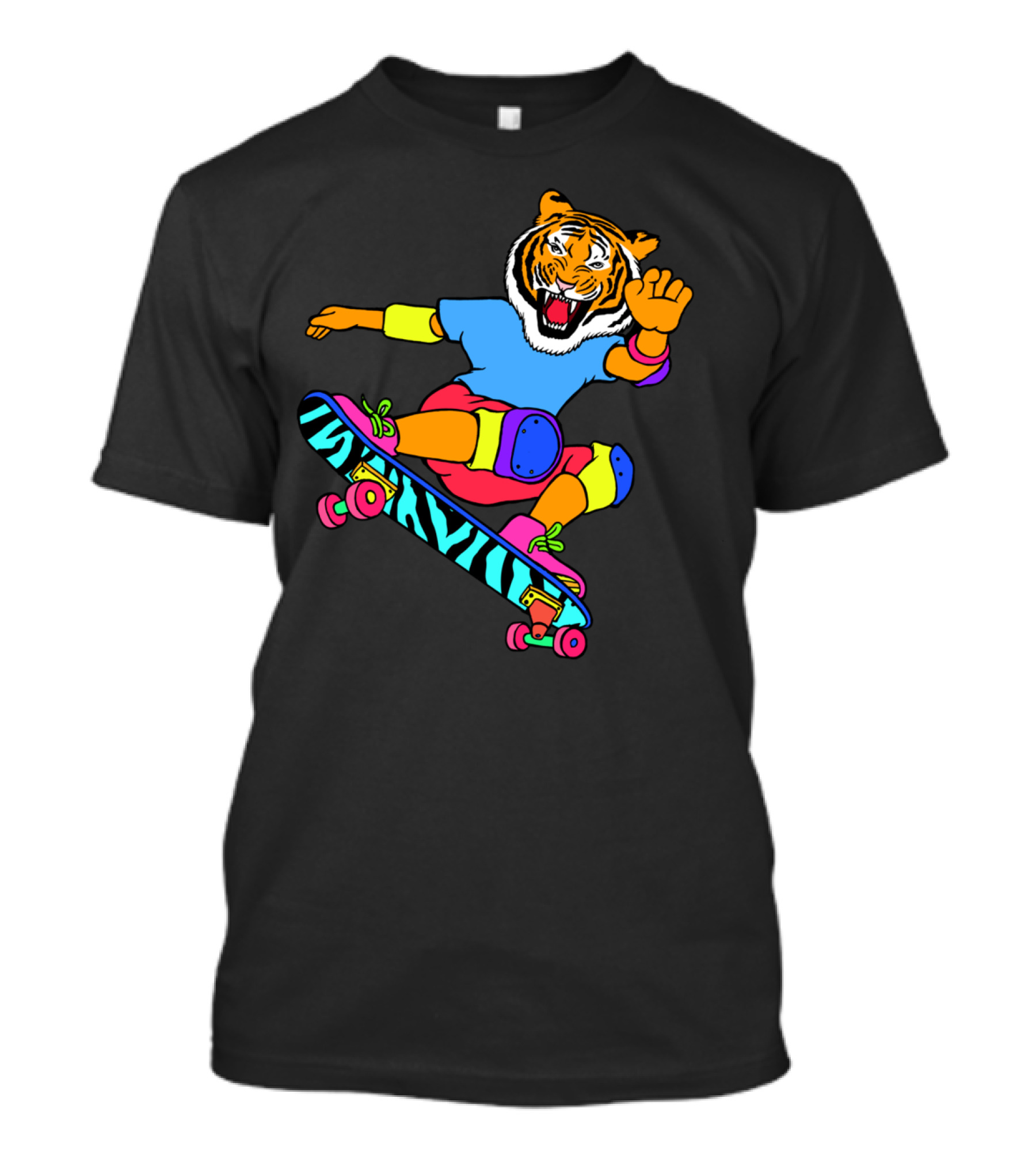 Skate Tiger Neon Colors Skateboard Jump T-Shirt