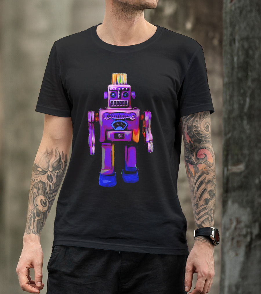 Retro Robot In Vibrant Purple Hue T-Shirt