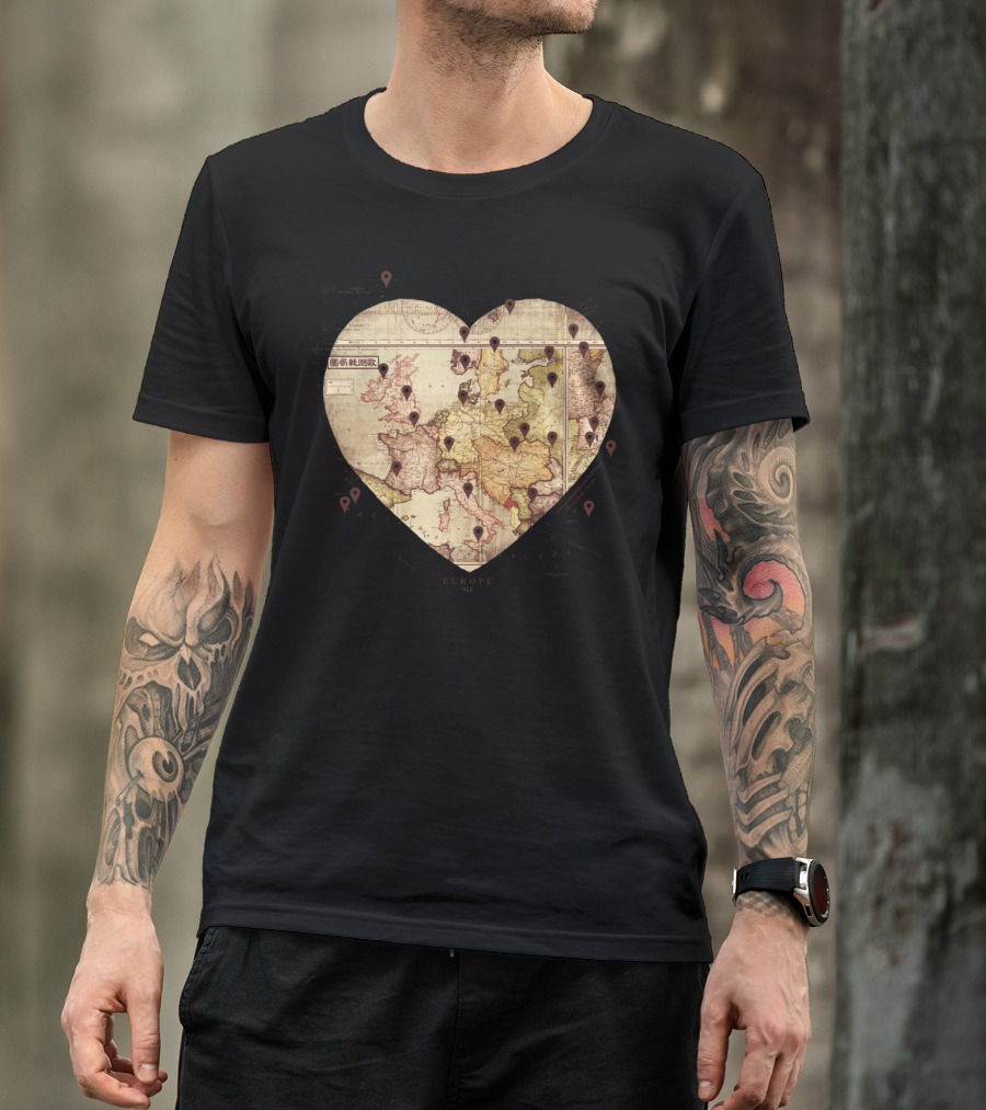 Love To Travel Europe Heart Map Adventure T-Shirt
