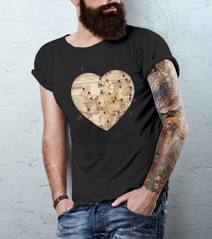 Love To Travel Europe Heart Map Adventure T-Shirt