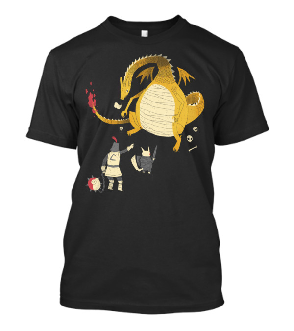 Ye Hath To Catcheth Them All Medieval Knight Dragon Battle Sketch T-Shirt