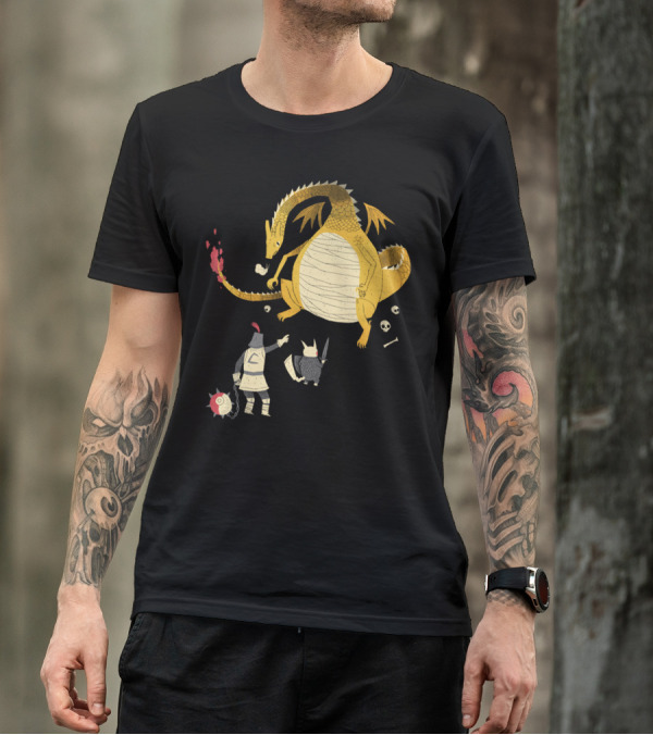 Ye Hath To Catcheth Them All Medieval Knight Dragon Battle Sketch T-Shirt