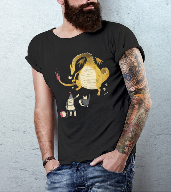 Ye Hath To Catcheth Them All Medieval Knight Dragon Battle Sketch T-Shirt