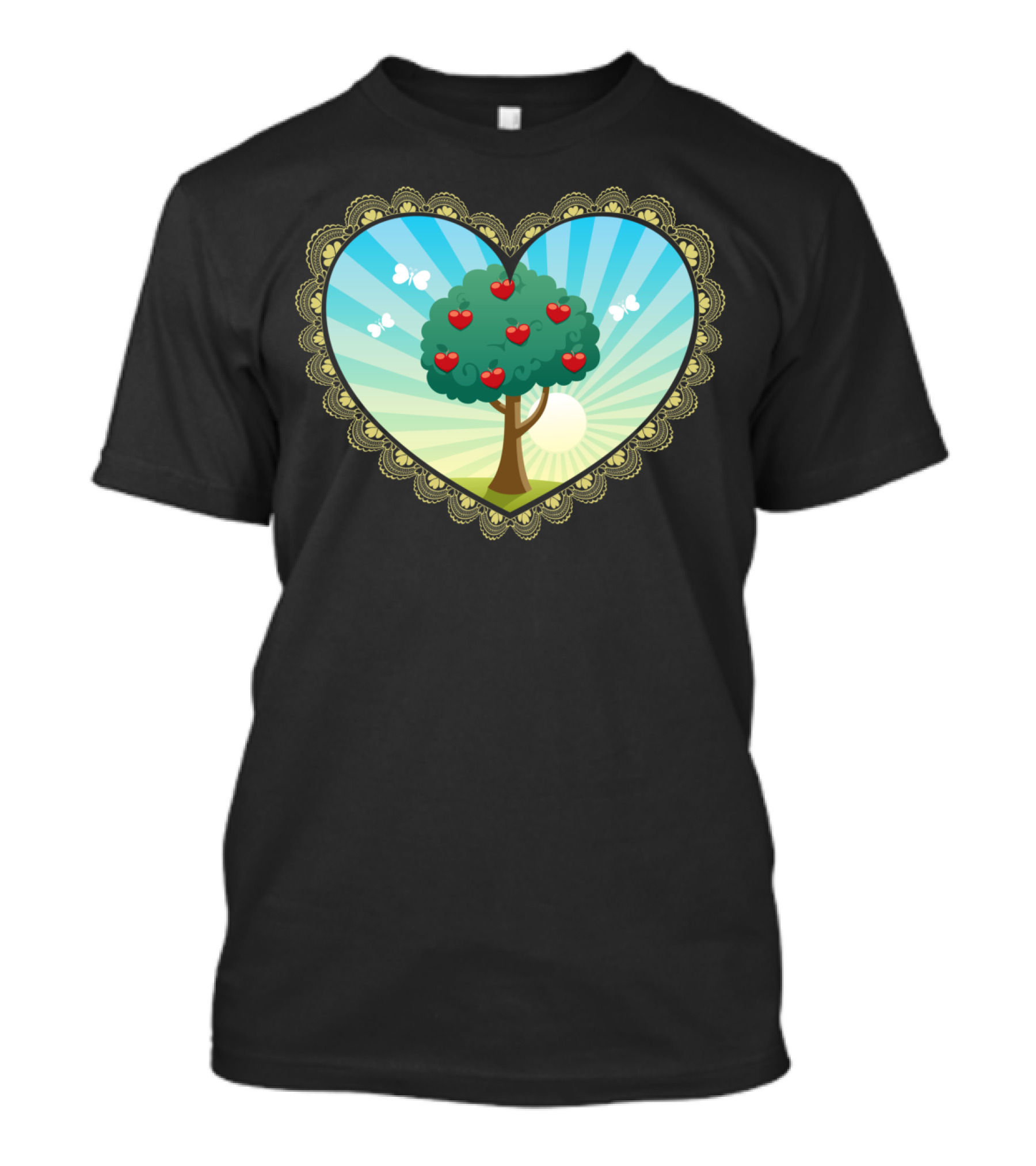 Love Tree Heart With Sun And Butterflies T-Shirt