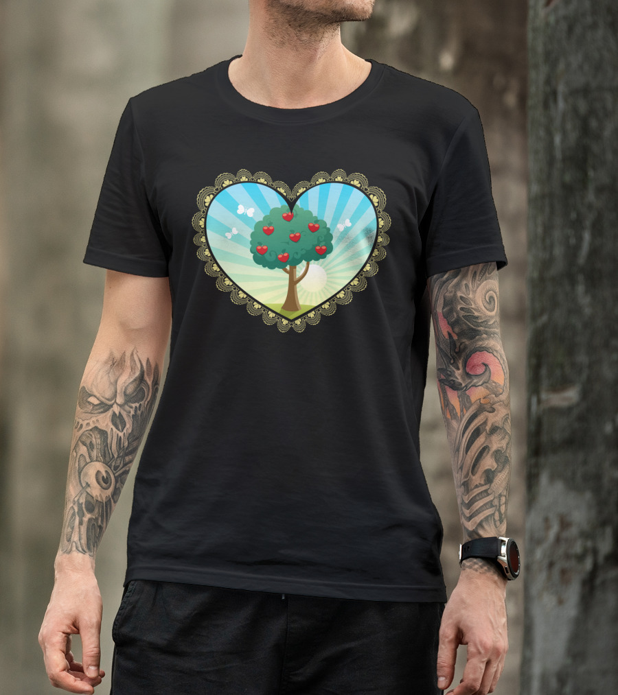 Love Tree Heart With Sun And Butterflies T-Shirt
