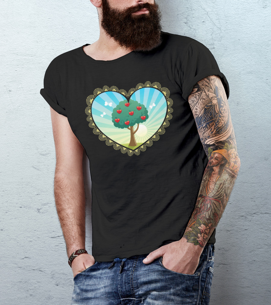 Love Tree Heart With Sun And Butterflies T-Shirt