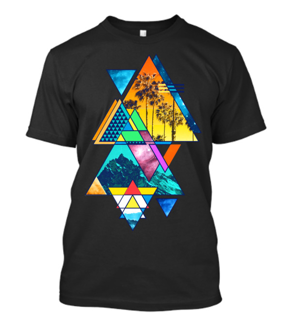 Summer Palm Trees And Mountain Geometric Retro Triangles T-Shirt