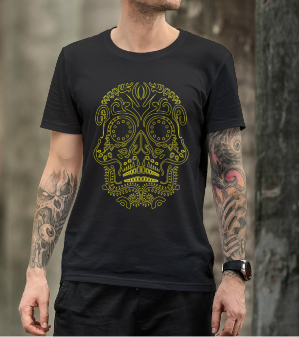 Skull Pattern Yellow Line T-Shirt