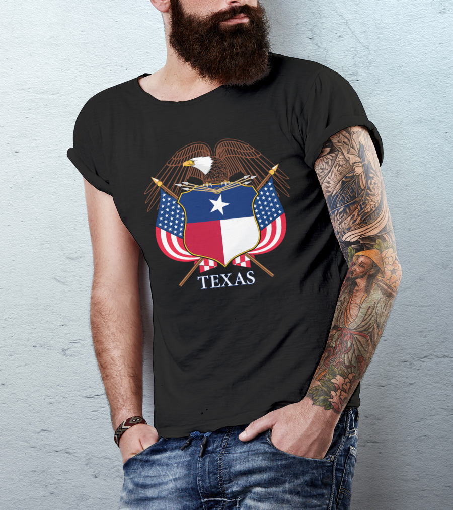 Texas Bald Eagle Emblem With American Flags And Star Badge T-Shirt