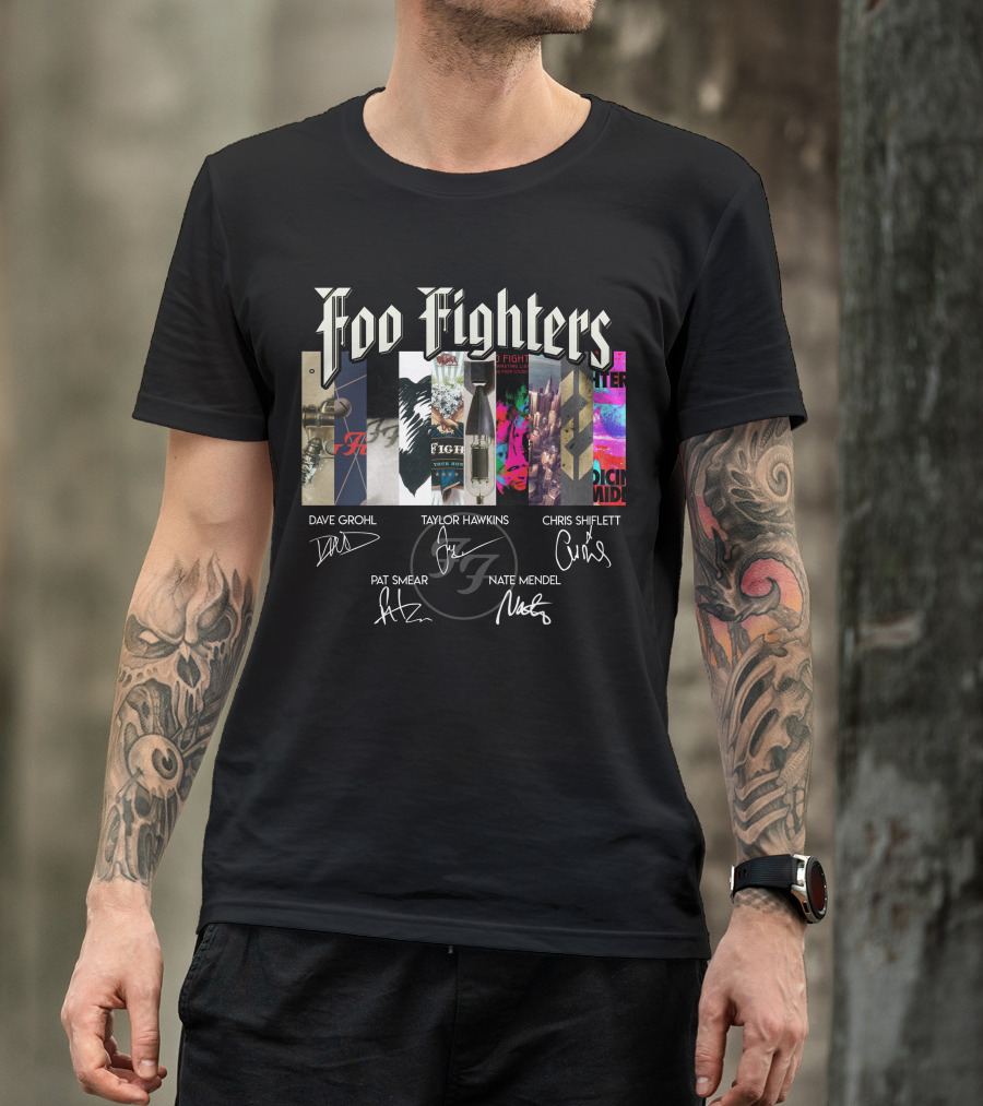 Foo Fighters Album Collage With Band Member Signatures T-Shirt
