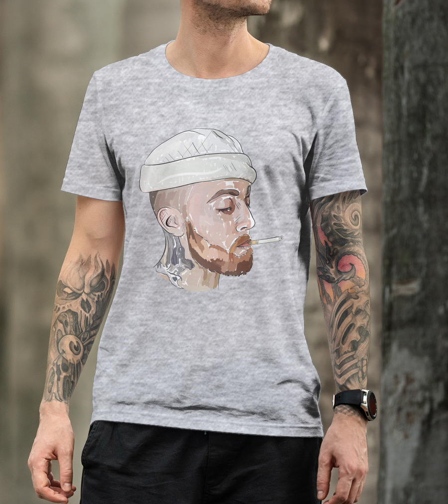 Graphic Beanie Skull Smoking T-Shirt