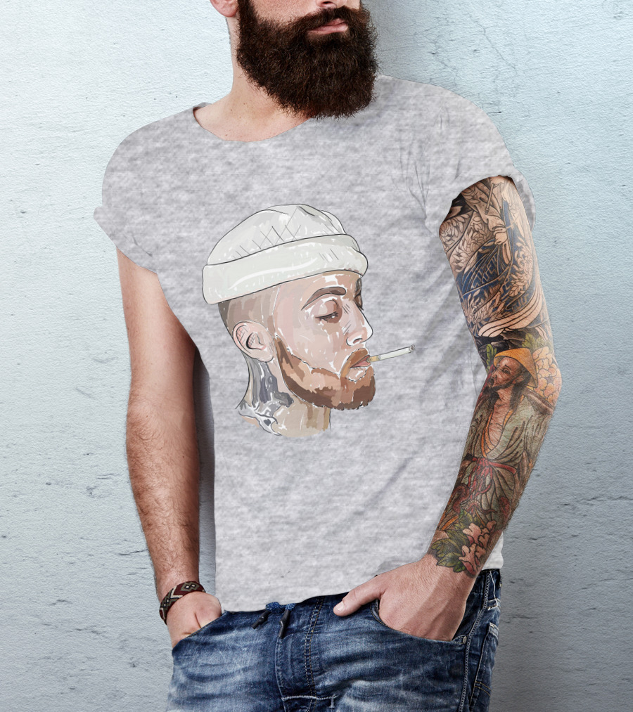 Graphic Beanie Skull Smoking T-Shirt