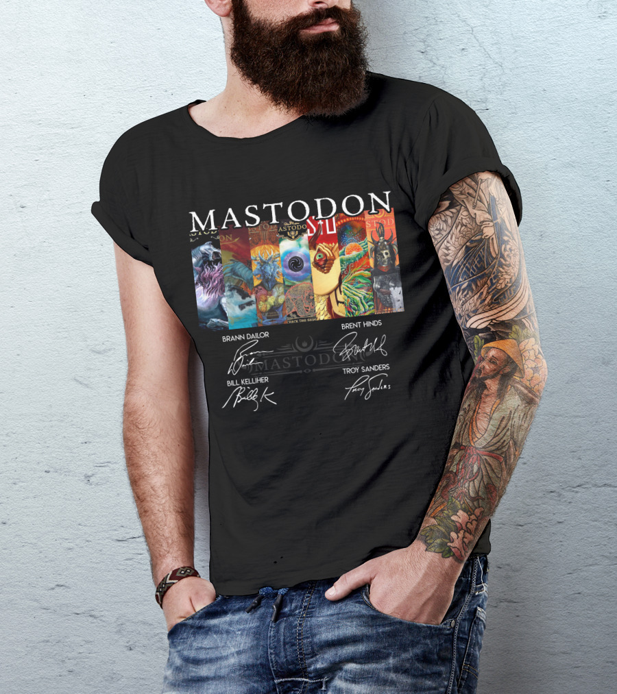 Mastodon Signed Album Art Brann Dailor Brent Hinds Bill Kelliher Troy Sanders T-Shirt