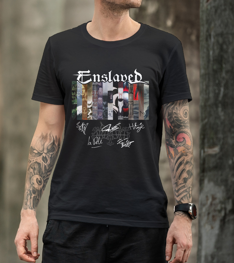 Enslaved Album Covers With Band Signatures T-Shirt
