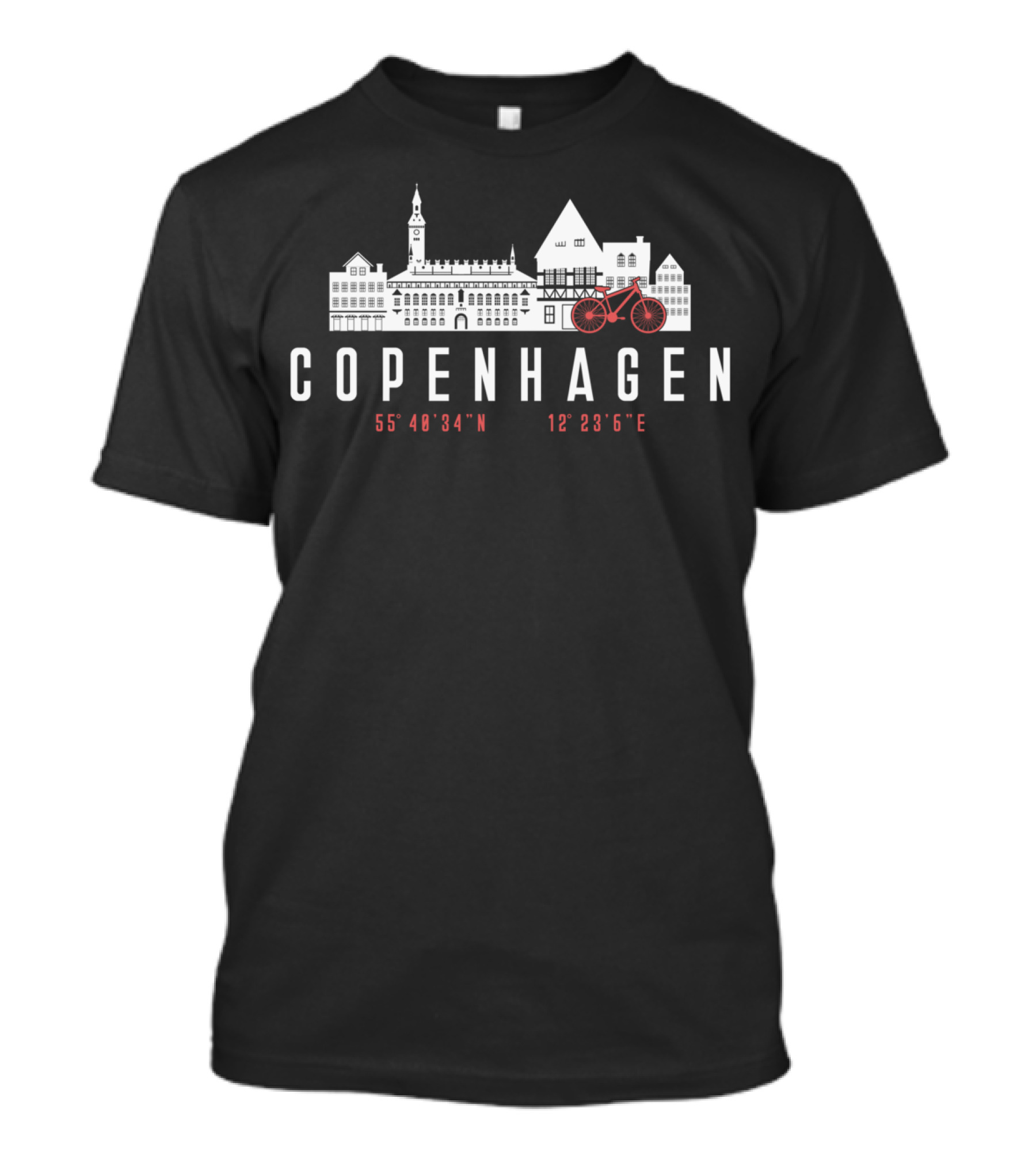 COPENHAGEN 55°48'34N 12°23'6E Denmark Bike Cityscape T-Shirt