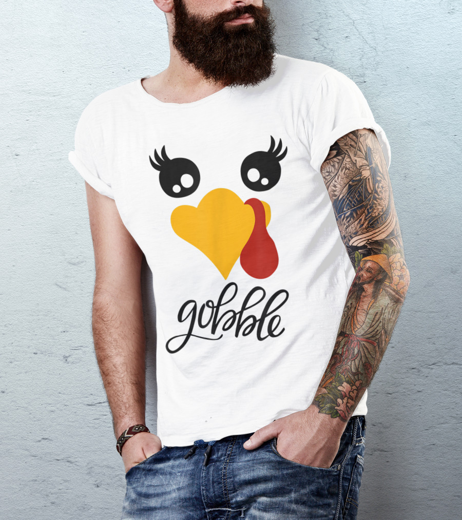 CUTE TURKEY FACE FUNNY GOBBLE HEART SHAPED BEAK ICONIC SYMBOLS THANKSGIVING T-Shirt