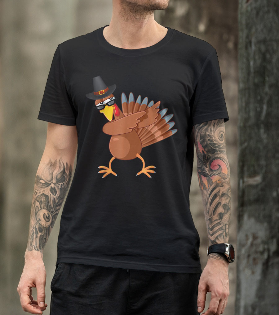 Thanksgiving Turkey Dabbing Boys Hat And Glasses T-Shirt