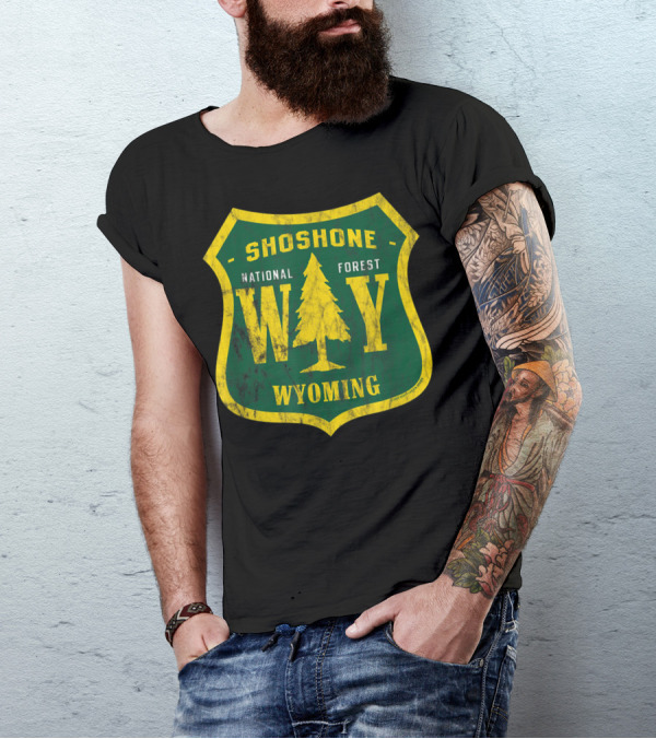 Shoshone National Forest Wyoming Shield WY Tree Emblem T-Shirt