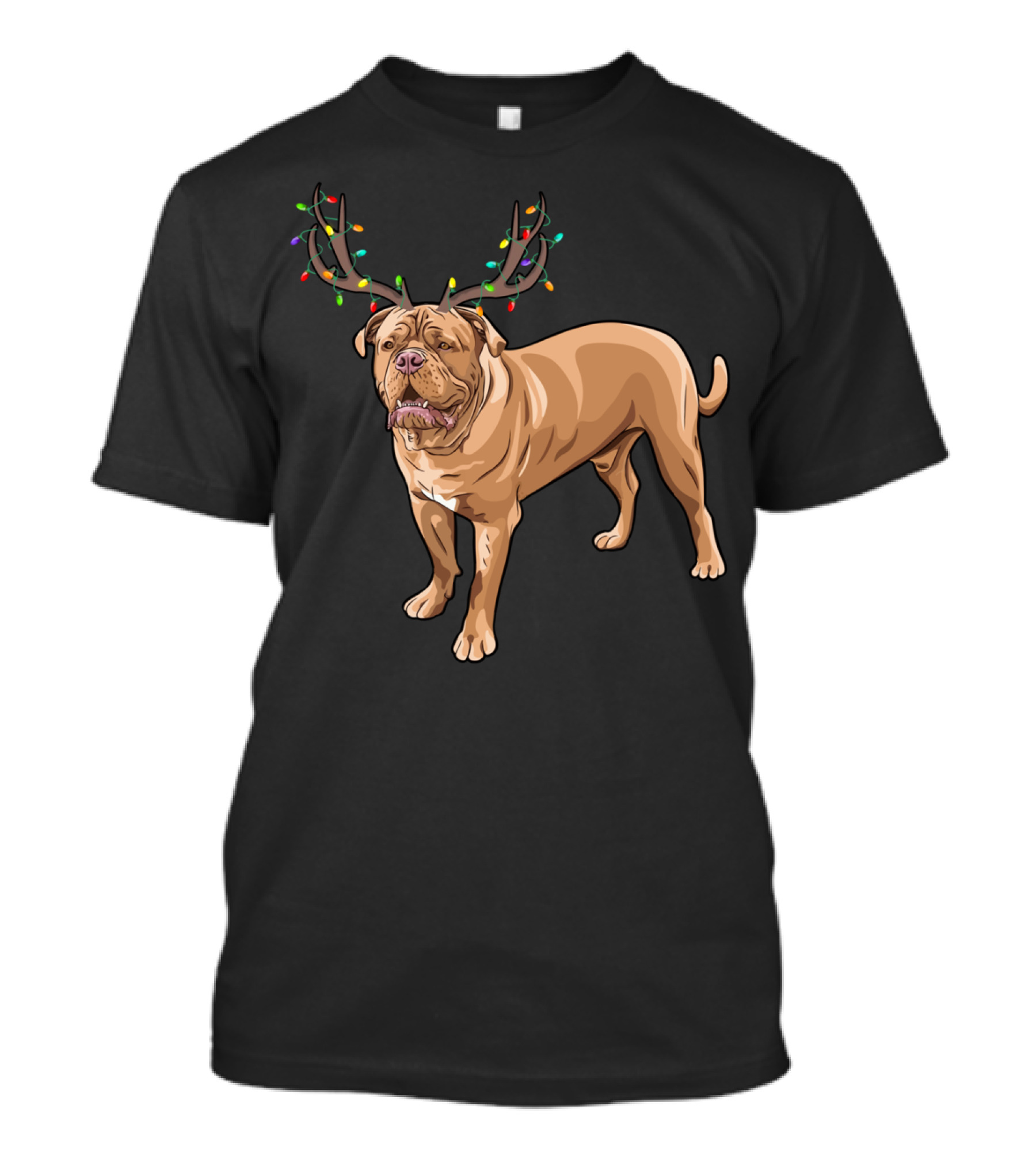 French Mastiff Reindeer Horn Funny Family Christmas Lights T-Shirt