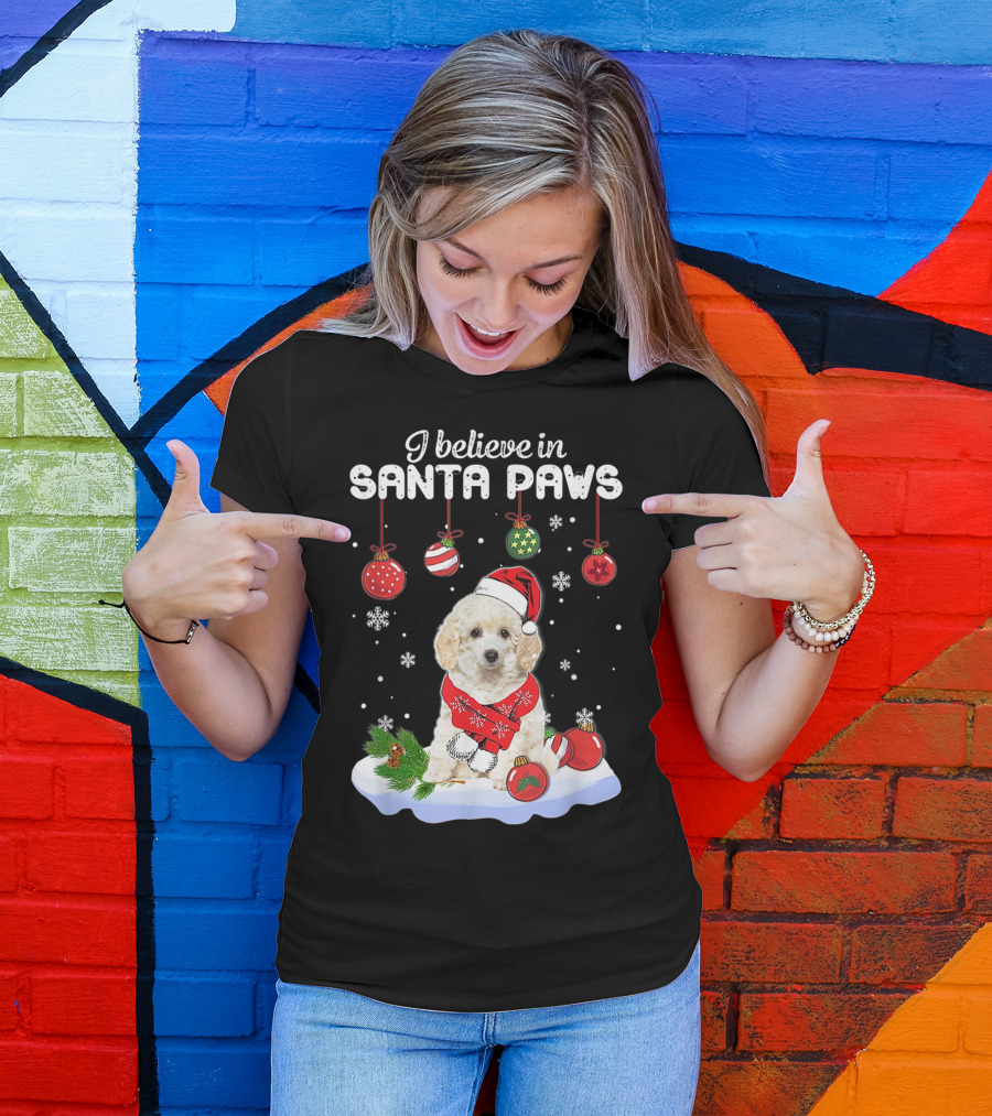 I Believe In Santa Paws Funny Santa Toy Poodle Claus Dog T-Shirt