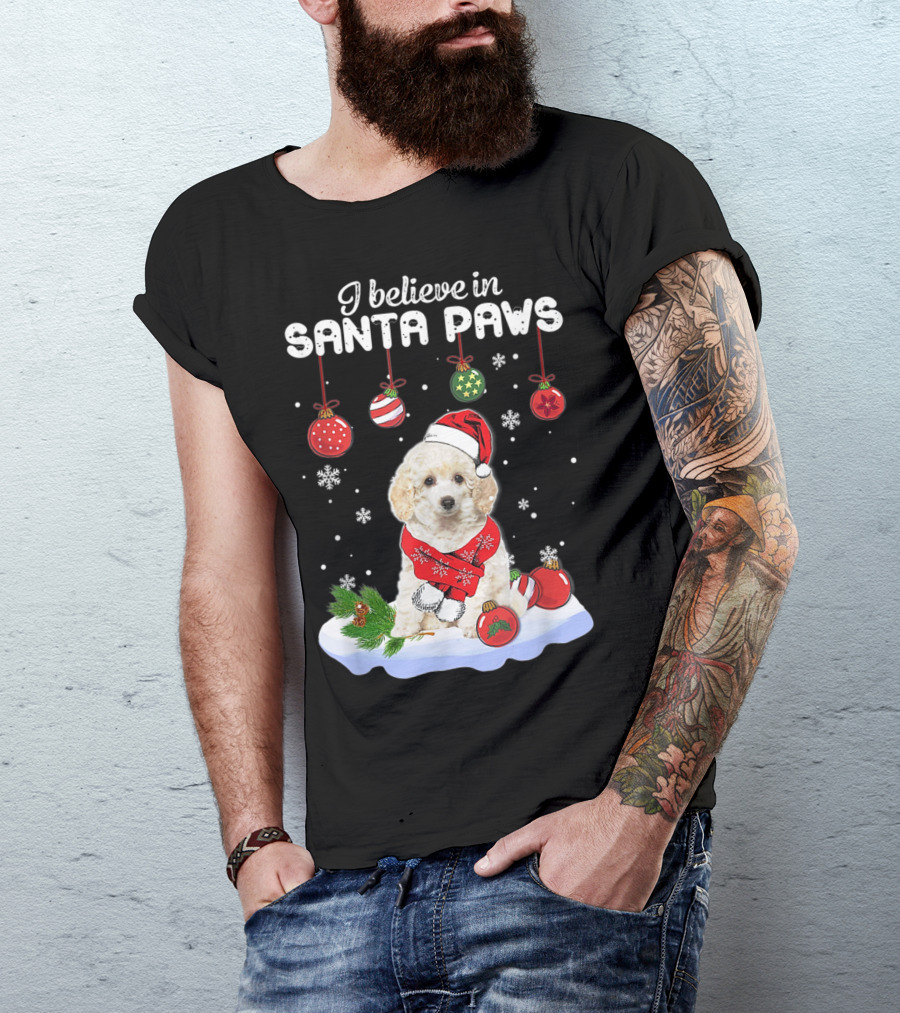 I Believe In Santa Paws Funny Santa Toy Poodle Claus Dog T-Shirt