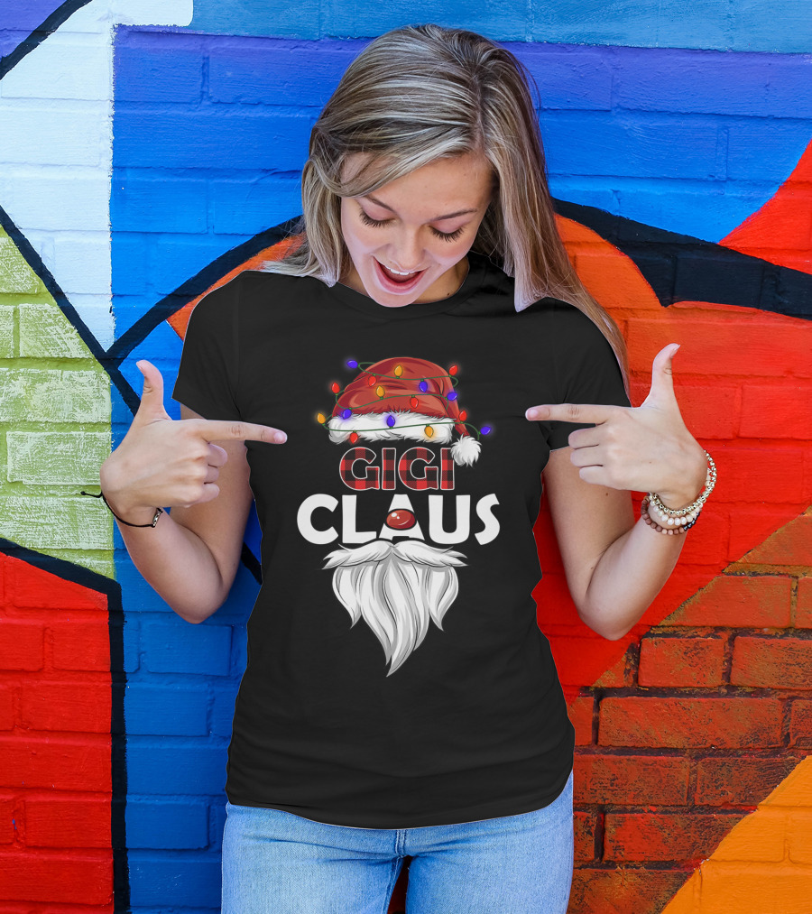 GIGI CLAUS Santa Hat Christmas Lights Beard T-Shirt