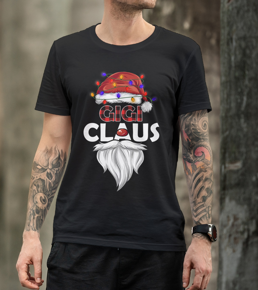 GIGI CLAUS Santa Hat Christmas Lights Beard T-Shirt